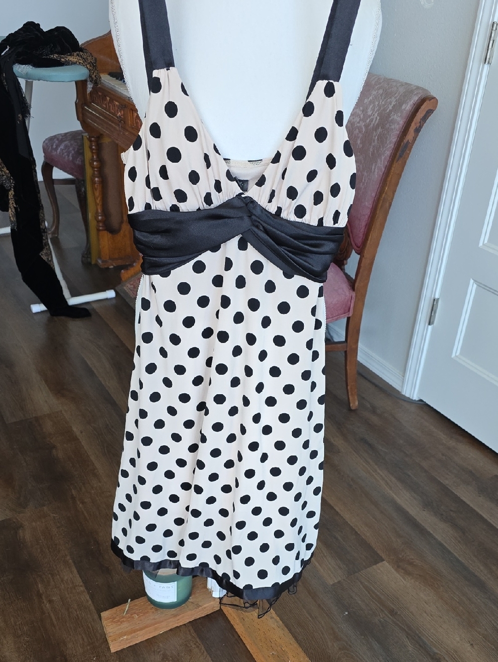 City Triangles Black and White Polka Dot Midi Dress with Black Waist Sash